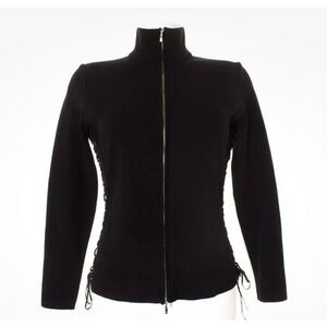 Bruno Manetti Black Lacing Side Full Zip Moto Sweater Jacket Women M Italy